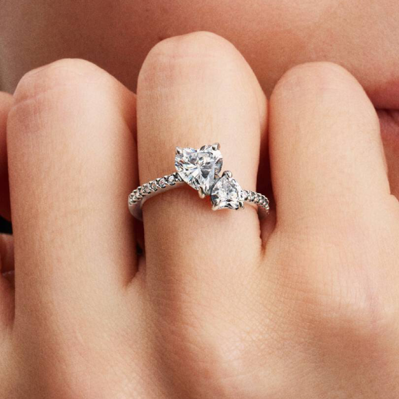 Bague Scintillante Cœur Double
