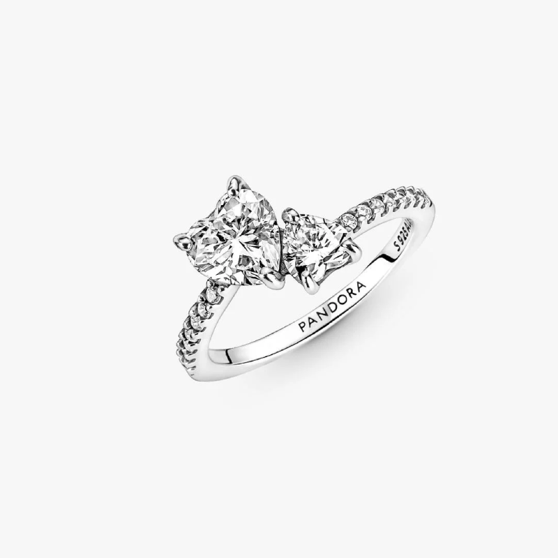 Bague Scintillante Cœur Double