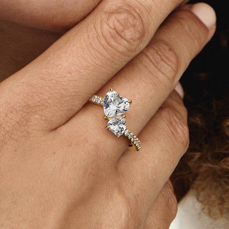 Bague Scintillante Cœur Double